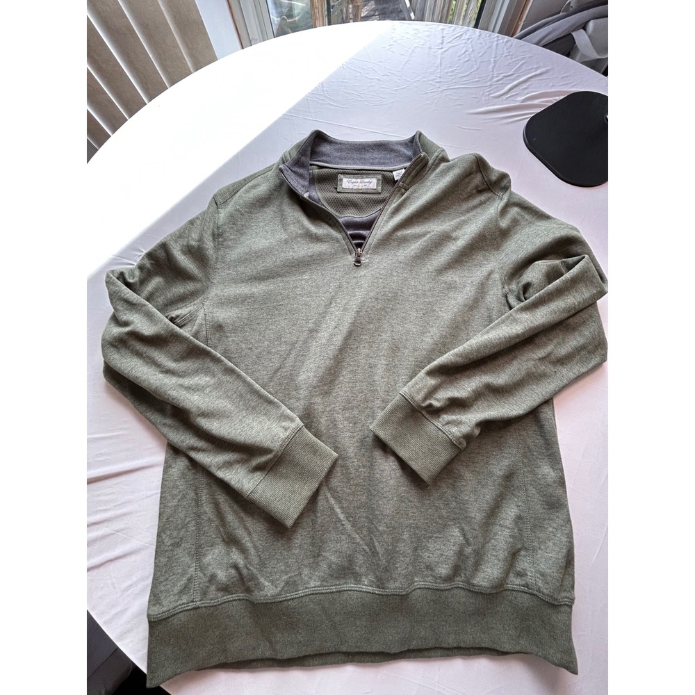 English Laundry Mens Quarter Zip Pullover Sweater Olive Green Heather Large